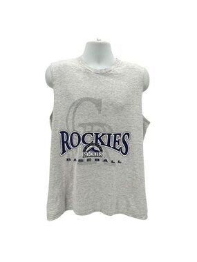 Vintage Colorado Rockies Mens Large Tank Top Graphic Gray Gray Logo 1995 T-Shirt